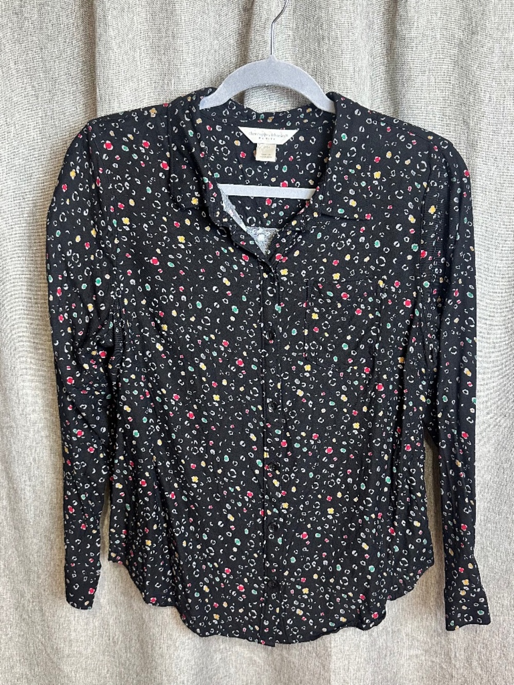 Christopher & Banks Petite Medium Black Multi Color Dot Button Down Top
